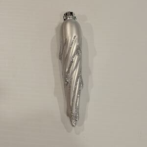 Vintage glass icicle ornament silver tone, glitter 5.5" long